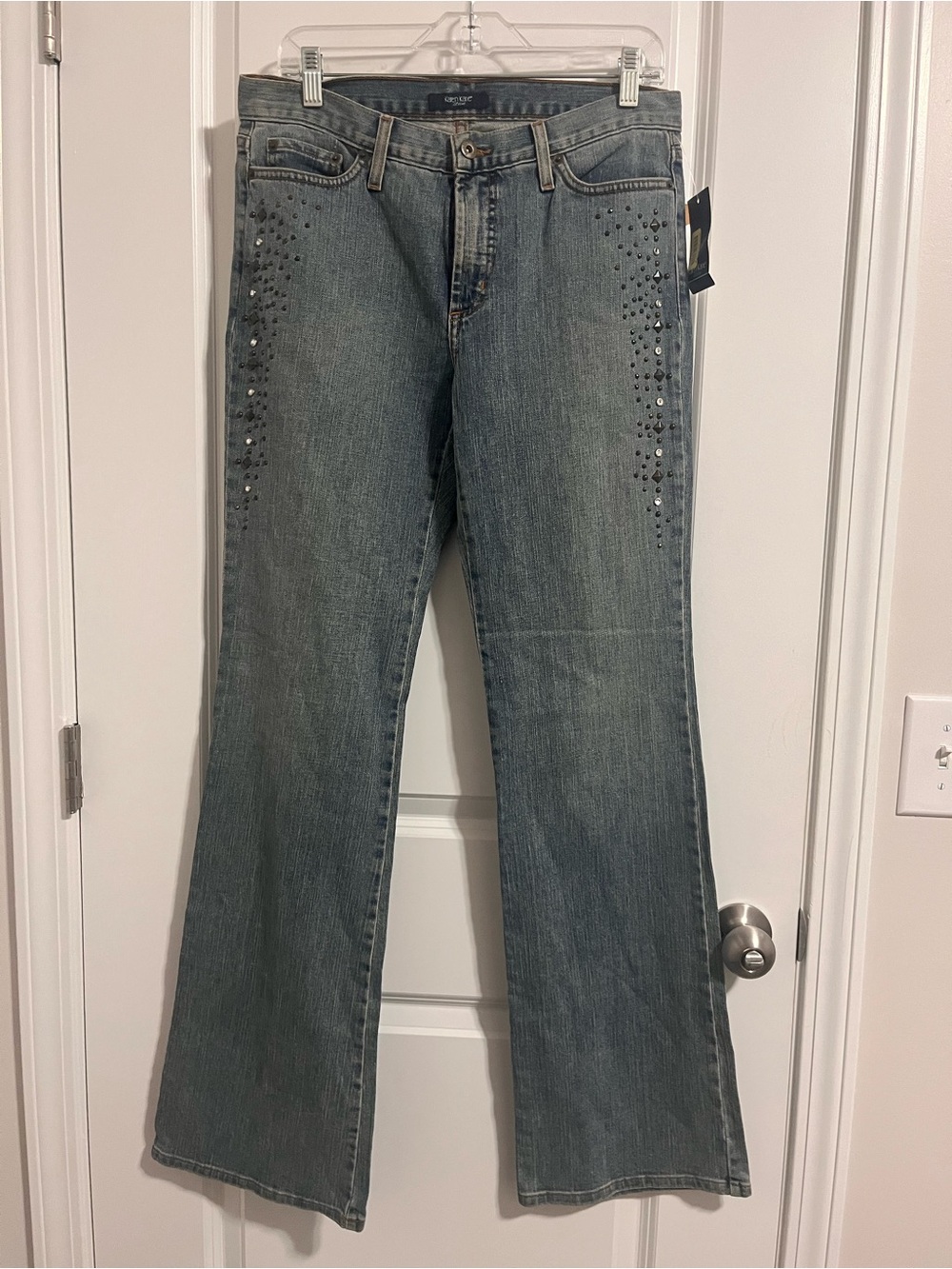 Karen Kane Light Blue Embellished Flare Jeans